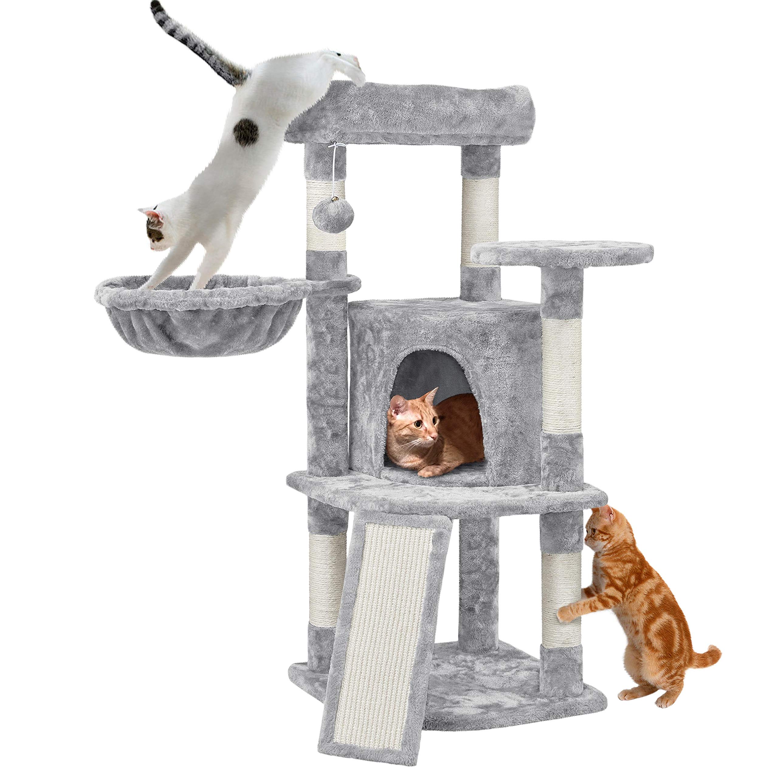 Yaheetech 107cm Cat Tree Climbing Tower with Scratching Posts/Condo/Basket, Kitten Activity Centre for Small/Medium Cats, Light Grey