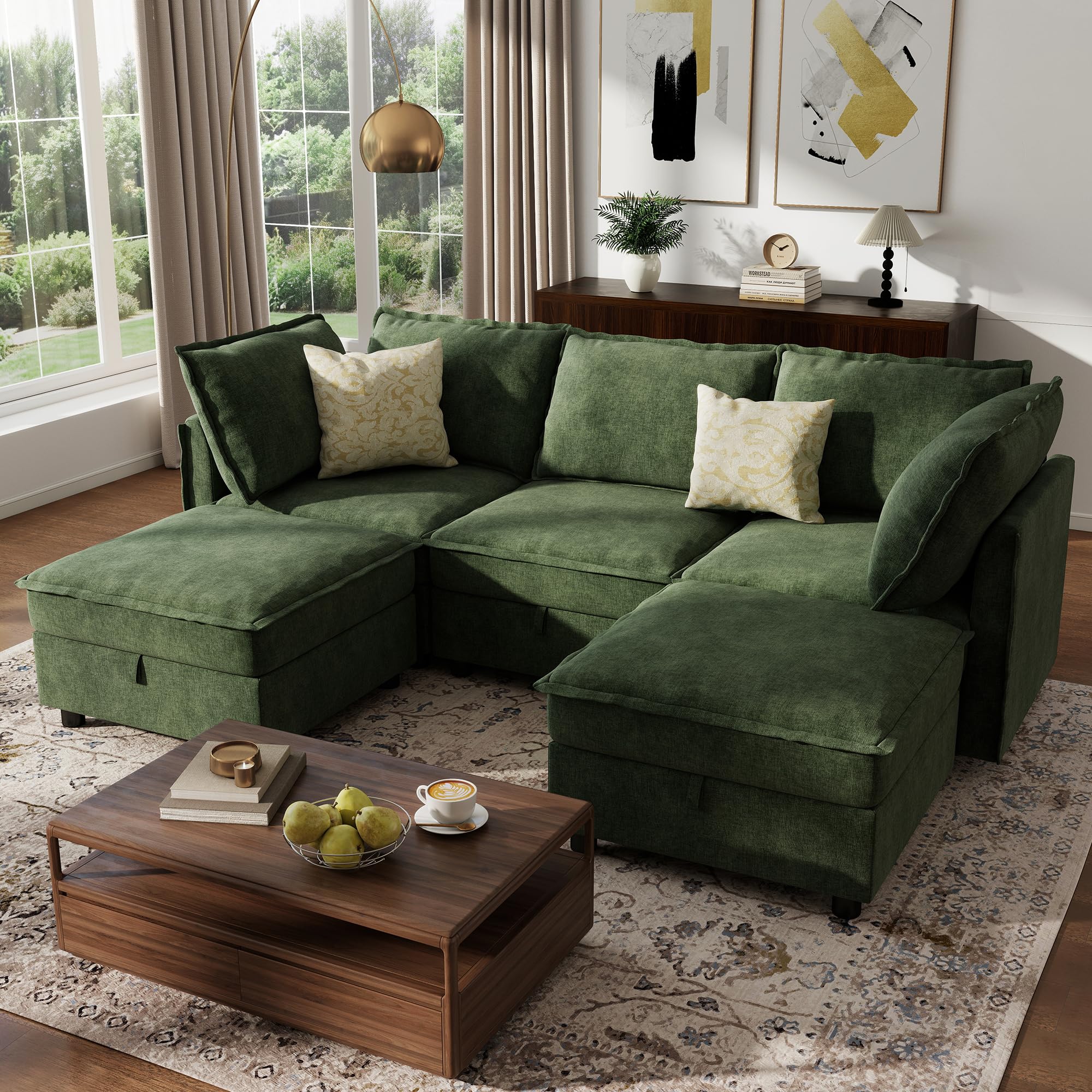 Ihanherry 97 2 Modular Sectional Sofa with Storage U Shaped Modern Sofa for Living Room 4-Seat Chenille Fabric