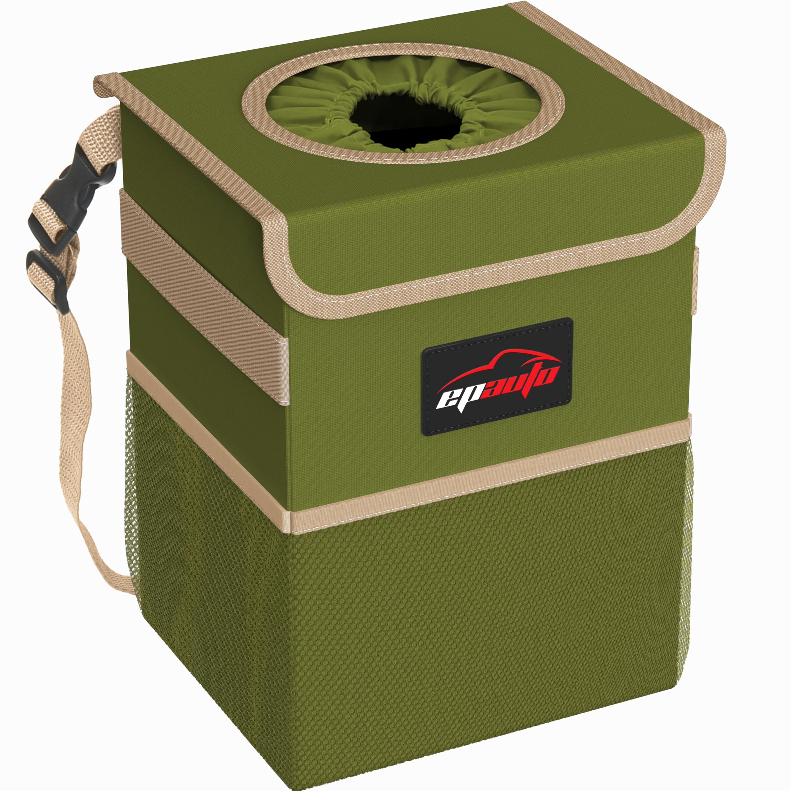EPAUTO Waterproof Car Trash Can with Lid and Storage Pockets, Green