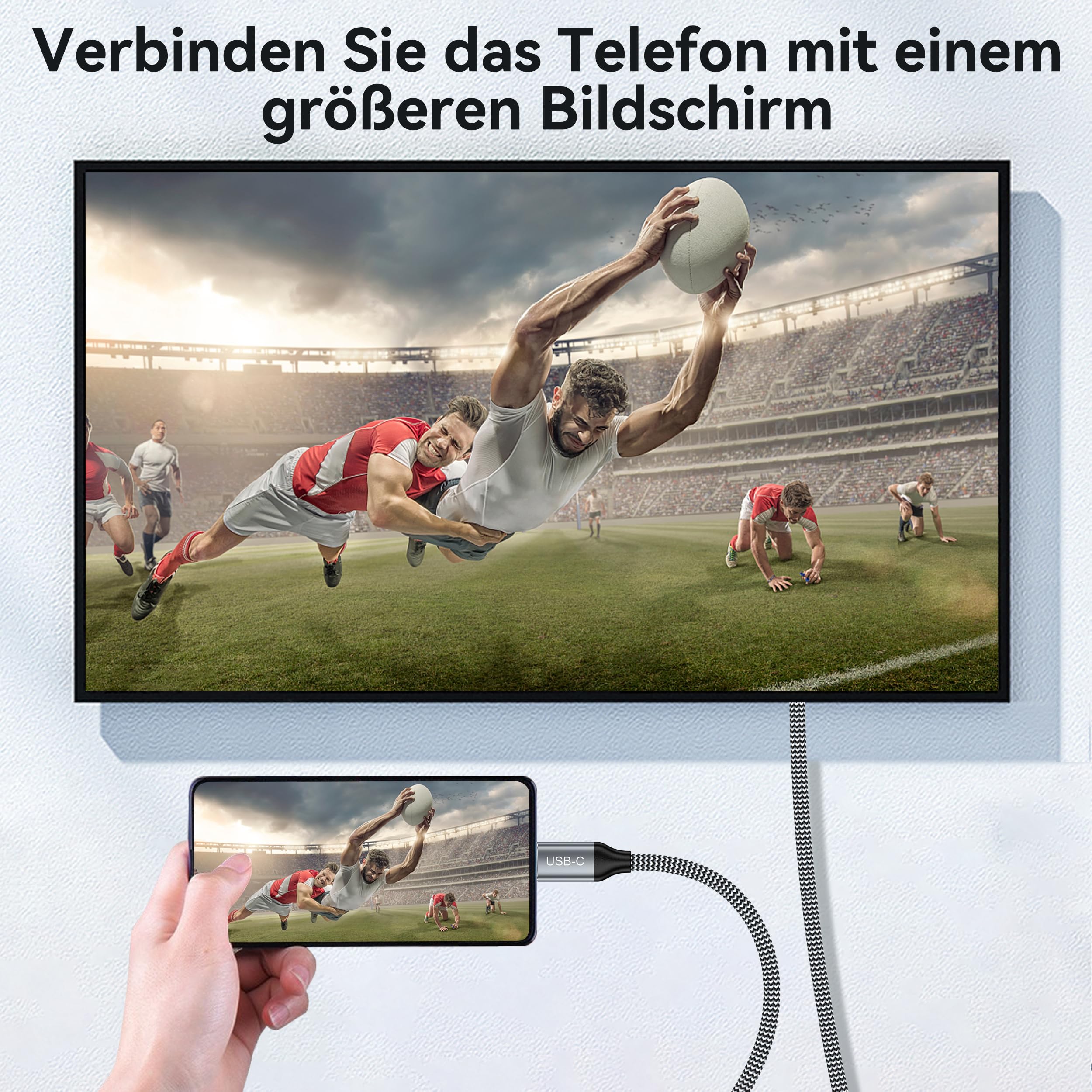 USB C auf HDMI 2.1 Kabel 3M 8K@60Hz, USB Typ C zu HDMI 8K UHD Kabel HDR HDCP 2.3 Thunderbolt 4/3 kompatibel für iPhone 15 Pro MacBook Pro/Air, iPad Pro/Air, Galaxy S23, TV, HUAWEI, Tablet