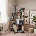 SHA CERLIN 65in Larger Cat Tree Tower Condo for Indoor Kitties/Multi-Level Furniture Activity Center with Wide Base/Cozy Plush Cat Perches/Baskets/Sisal Scratching Posts and Hammock/Beige