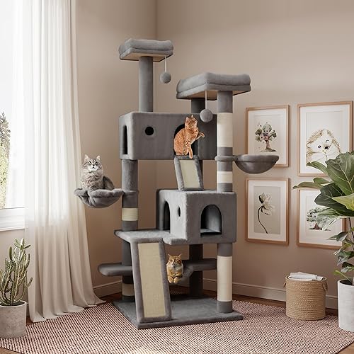 SHA CERLIN Torre de árbol para gatos de 65 pulgadas más grande para gatos de interior, centro de actividades de muebles de varios niveles con base