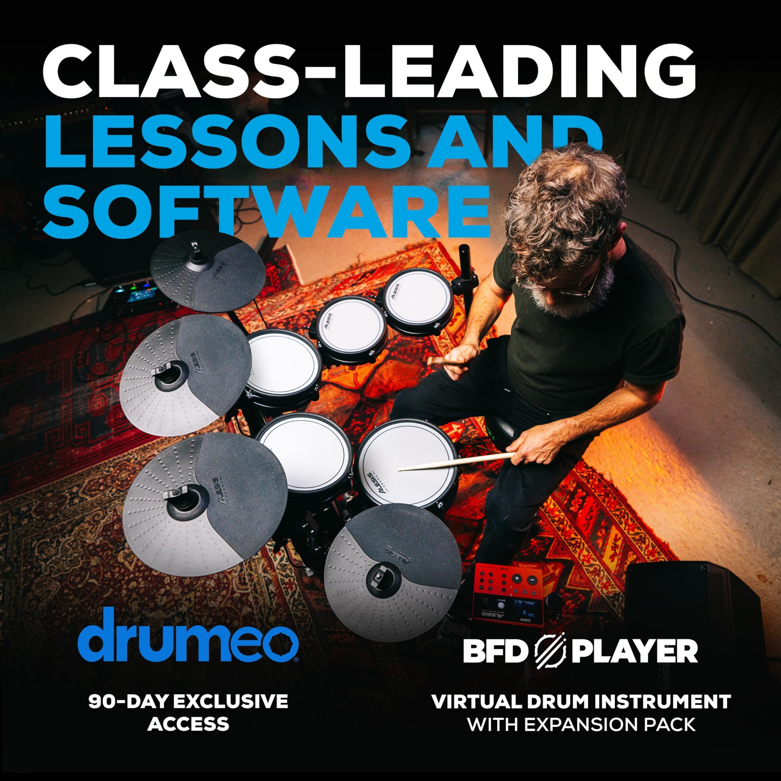 Alesis Nitro Pro XL 10-częściowa Elektryczna perkusja z 2-strefowymi padami siatkowymi, 500+ brzmień BFD, Bluetooth, Drumeo, USB MIDI
