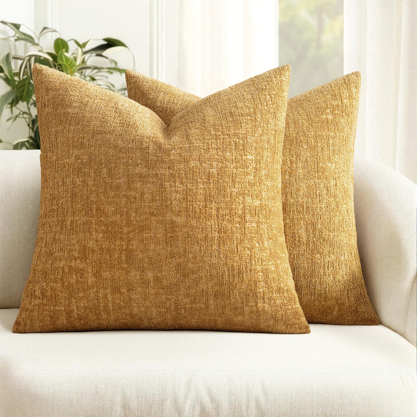 MIULEE Decorative Throw Pillow Covers 18x18 Pack of 2 Beige Couch Pillow Covers Soft Cozy Textured Chenille Pillowcases for Home Decor Sofa Living Room Cushion Bedroom — view 16