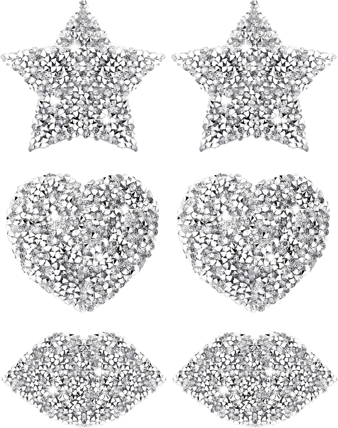 Hercicy 3 Pairs Rhinestone Pasties Sticky Bra Reusable Pasty Breast Covers Waterproof Stickers for Women(Silver, Novelty Style)