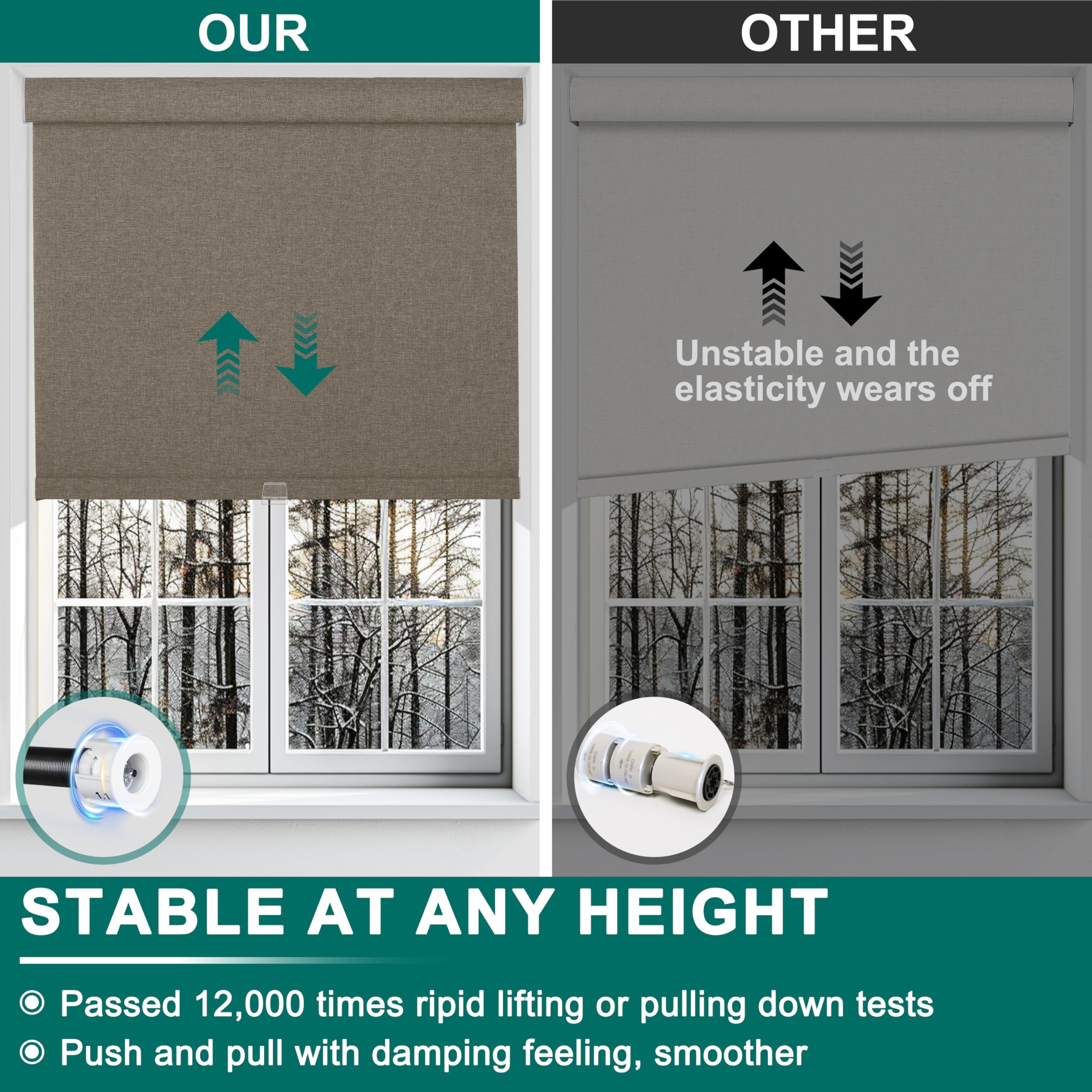 BERISSA Blackout Roller Shades For Windows Cordless Roller Blinds With Cassette Valance Jacquard Insulated Fabric For French Doors Bedrooms Living Rooms.Beige.54 W X 84" H