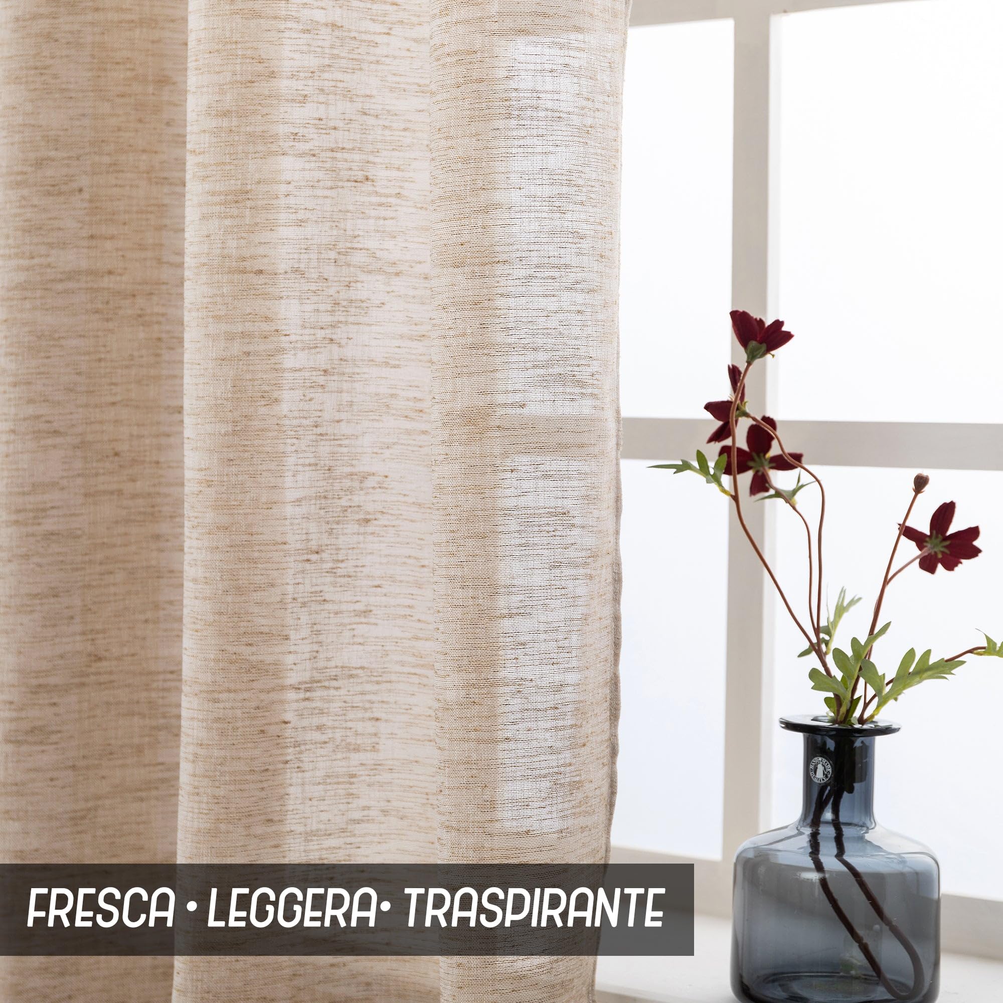 Tende Voile Effetto Lino Girasole Home - 2 Pannelli 140x290 Cm, Grigio, Con Occhielli, Per Interni - Foto 2
