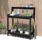 Domi Potting Benches for Outside, HDPE Garden Potting Table All Weather, Outdoor Potting Table with Storage for Patio, Backyard, Garden, Brown