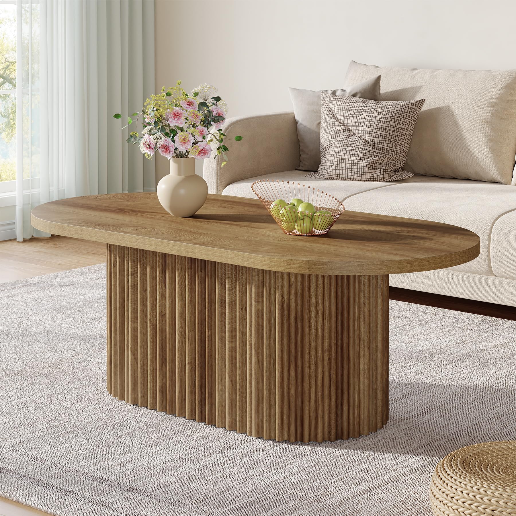 Tribesigns Mesa de Centro Oval, 120 x 60 x 45 cm, Mesa de Salón de Madera, Mesa de Café de Estilo Industrial para Salón, Oficina, Marrón Rústico | Mesa de café, 120 x 60 x 45 cm, mesa de salón, oficina, comedor