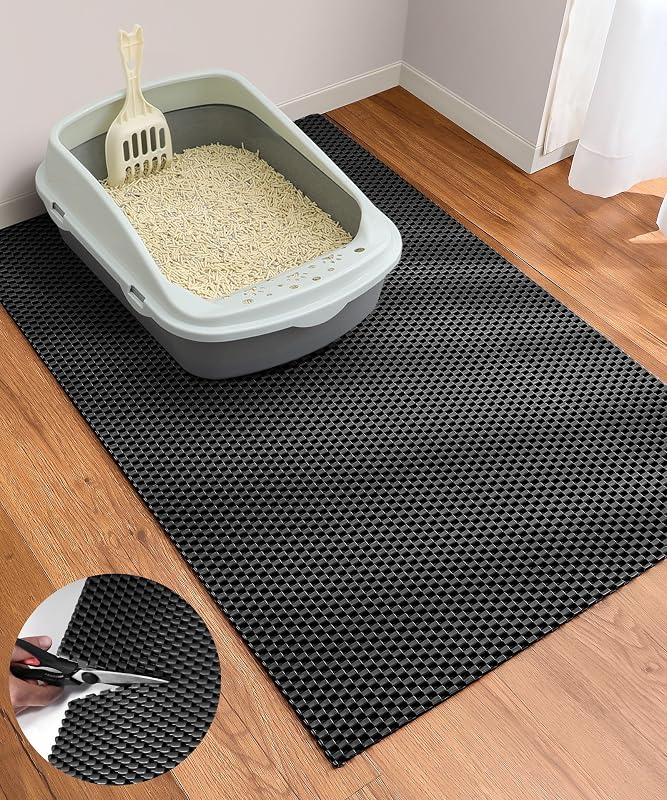 Tapete para Caixa de Areia para Gatos Cooyes em PVC Recortável e Lavável Preto 88,9 x 58,42 cm