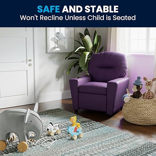 Miniatura 238 de Flash Furniture Chandler LeatherSoft - Silla reclinable para niños con portavasos y reclinable de seguridad, silla reclinable contemporánea para