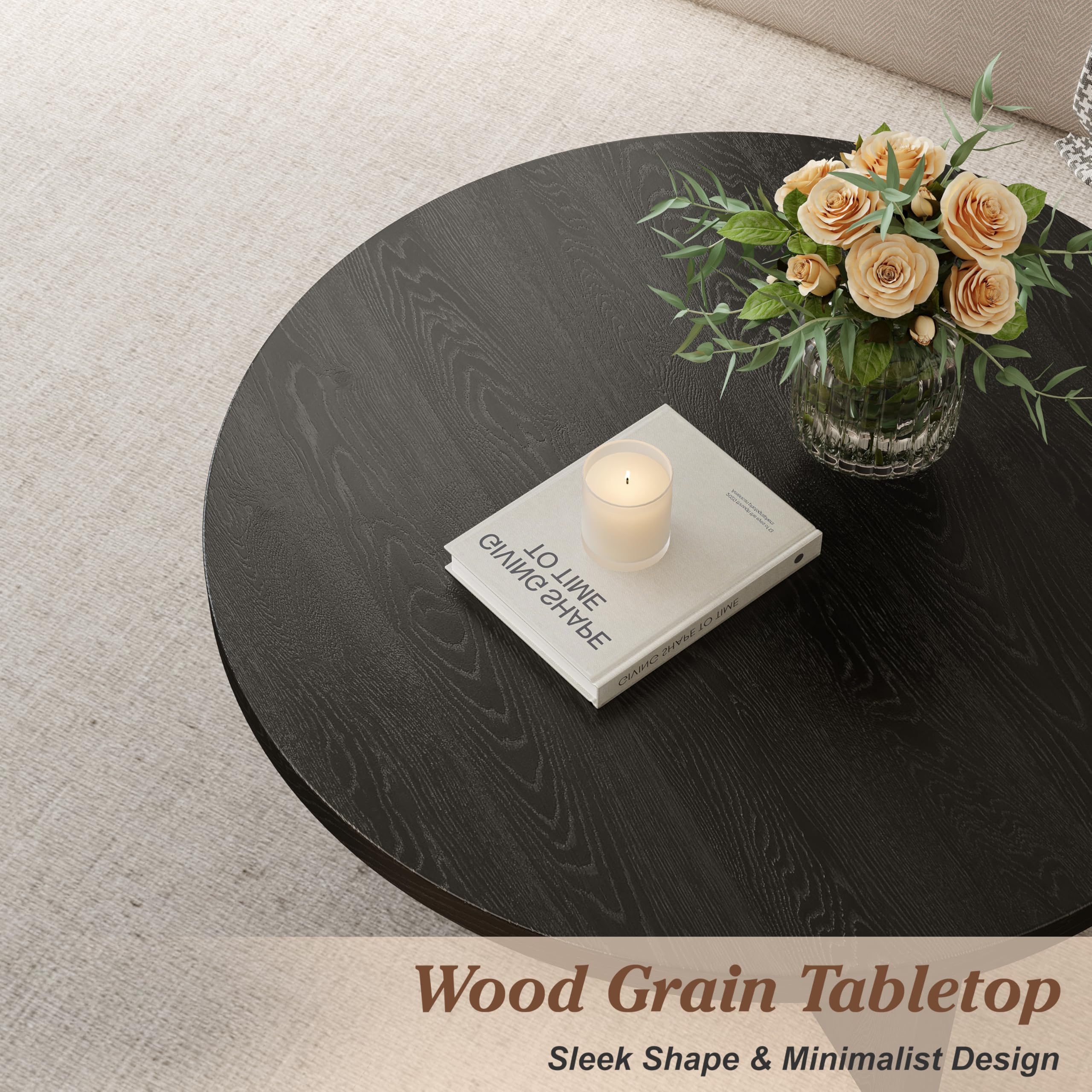 Luoxiao Round Coffee Table 27.5" Modern Black Coffee Tables for Living Room | Small Center Tables for Apartment, Rounded Edges, Sturdy Construction,Thick Tabletop, Easy Assembly, Circle Accent Table