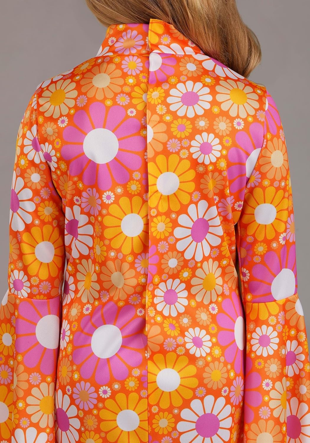 Girls Far Out Flower Dress Costume with Long Bell Sleeves | 60s 70s Hippie Theme Outfit - Image 5