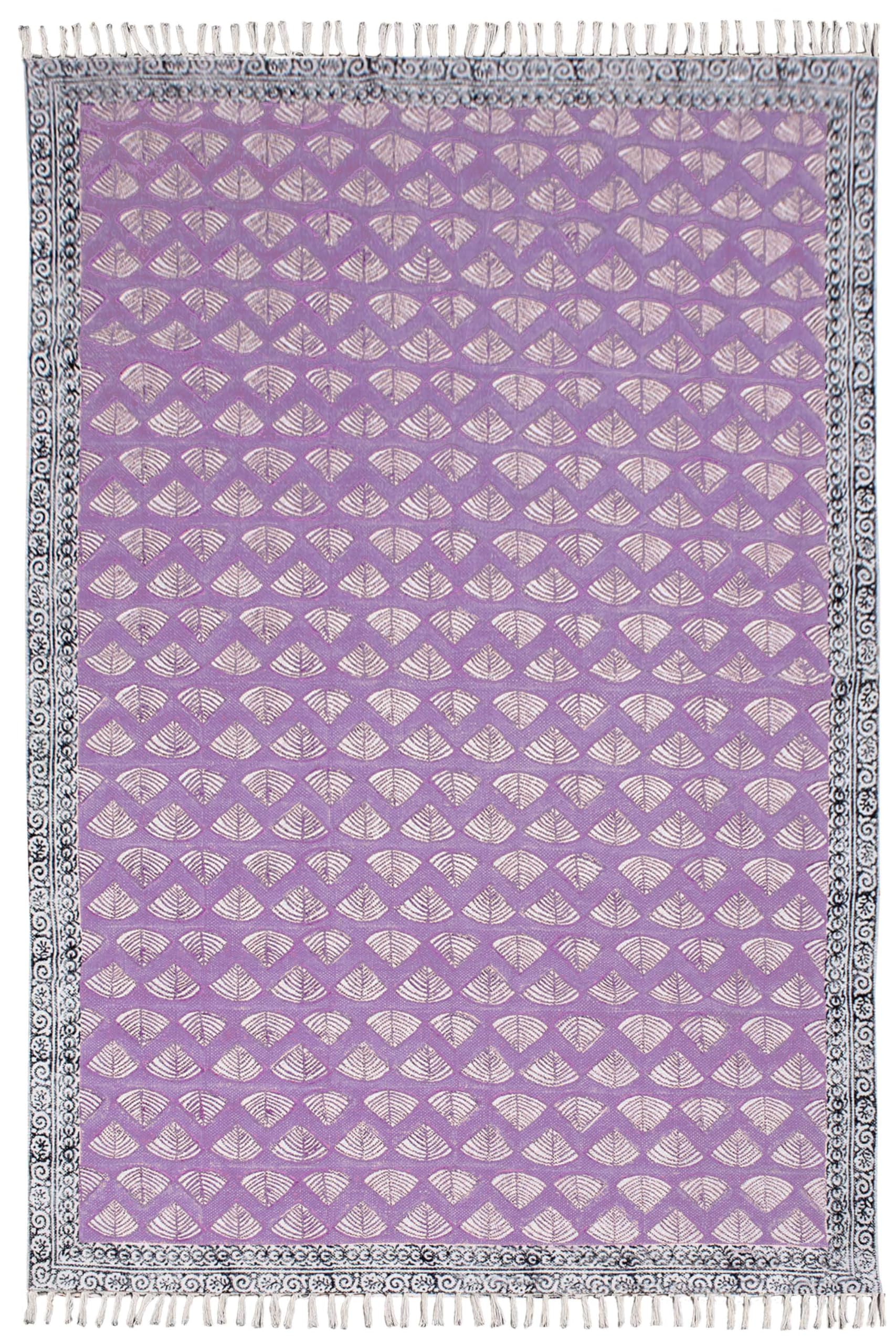 Tapis de couloir violet et noir en coton 6x35 cm | Kilim Dhurrie tissage plat
