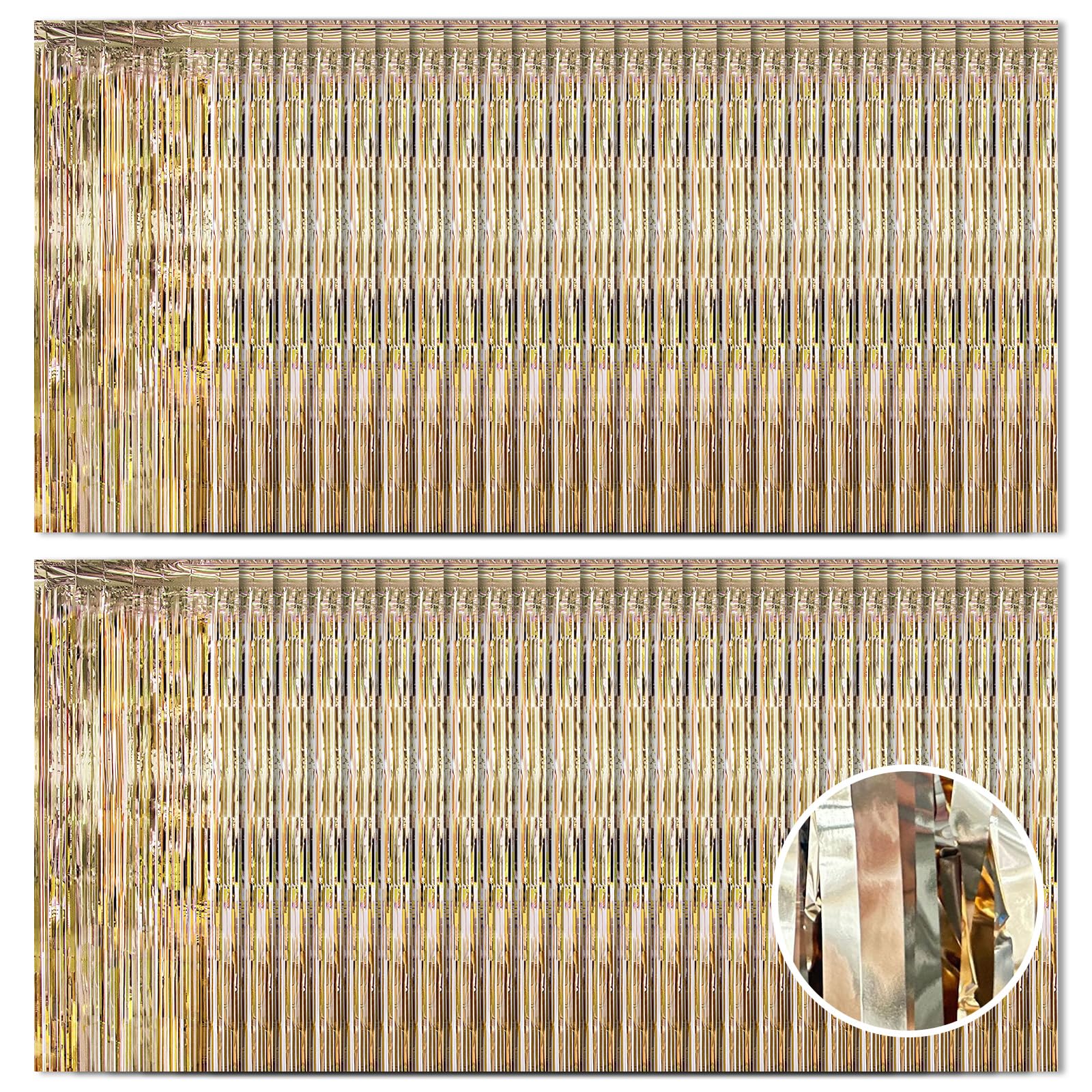 Paquete de 50 cortinas de papel de aluminio dorado champán de 3.3 x 8.2 pies, cortinas de telón de fondo de flecos de papel de aluminio metálico para decoración de fiestas de cumpleaños (dorado