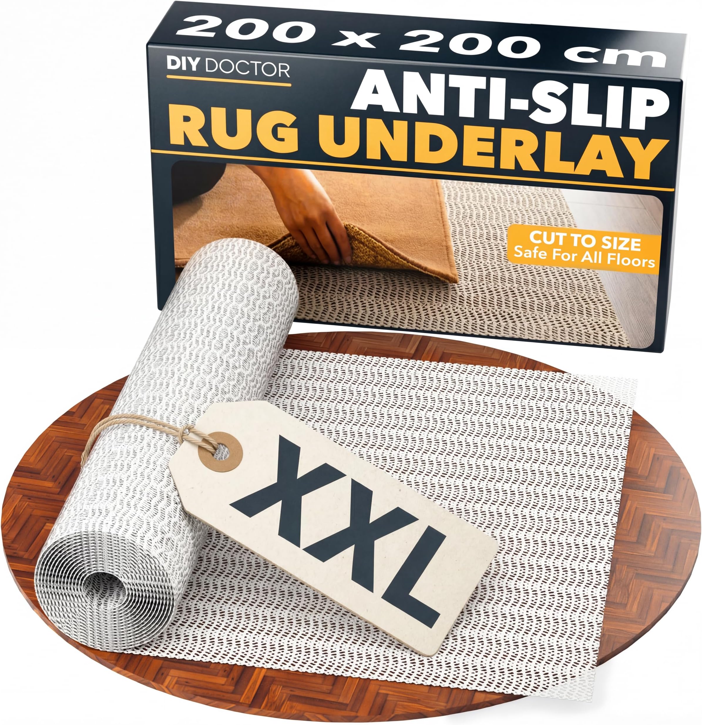 XXL Rug Gripper (1 Pack) – 200x200cm Non-Slip Matting Roll – Anti Slip Rug Underlay for Hardwood, Tile & Laminate – Rug Grip Stopper & Non-Slip Mat for Floors