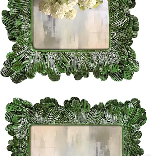 Vista 2 de Marcos de fotos vintage de 4 x 6, marcos de fotos antiguos verdes de 4 x 6 para pared de galería y mesa, estilo pintado a mano con diseño floral