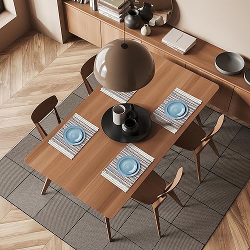 Vista 3 de Hausattire Juego de 4 manteles individuales tejidos - Azul, manteles individuales de yute boho rectangulares para mesa de cocina, mesa de comedor