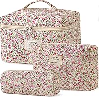 Vista 30 de HBselect Bolsa de Maquillaje Acolchada, 3 Piezas de Gran Bolsa de Maquillaje de Viaje de Algodón, Linda Bolsa de Maquillaje Floral Coquette, Bolsa