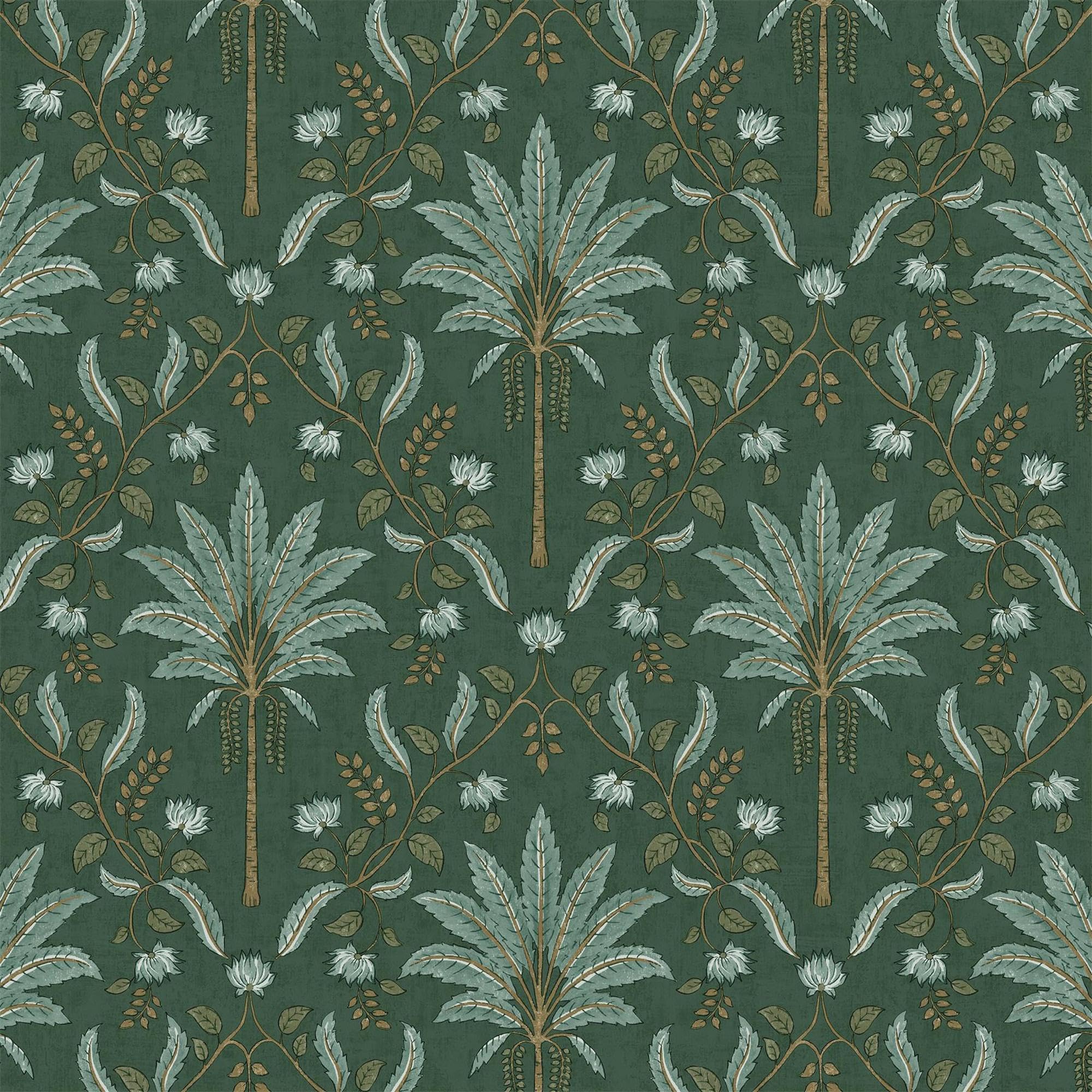Palm Trellis Green Wallpaper - Tropical Leaves Trees Botanical Naturistic - Holden Decor 13750