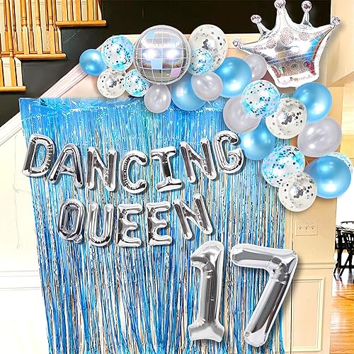 Miniatura 3 de 37 PIEZAS Bailarina Reina 17 Globos Bailarina Reina Decoraciones de Fiesta Mamma Mia 17 Cumpleaños Decoración Plata Azul 17 Decoración de Cumpleaños
