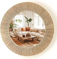ChiAnHome 24 Inch Handwoven Natural Jute Round Wall Mirror - Boho Farmhouse Metal Frame Decor for Bathroom Bedroom Living Room