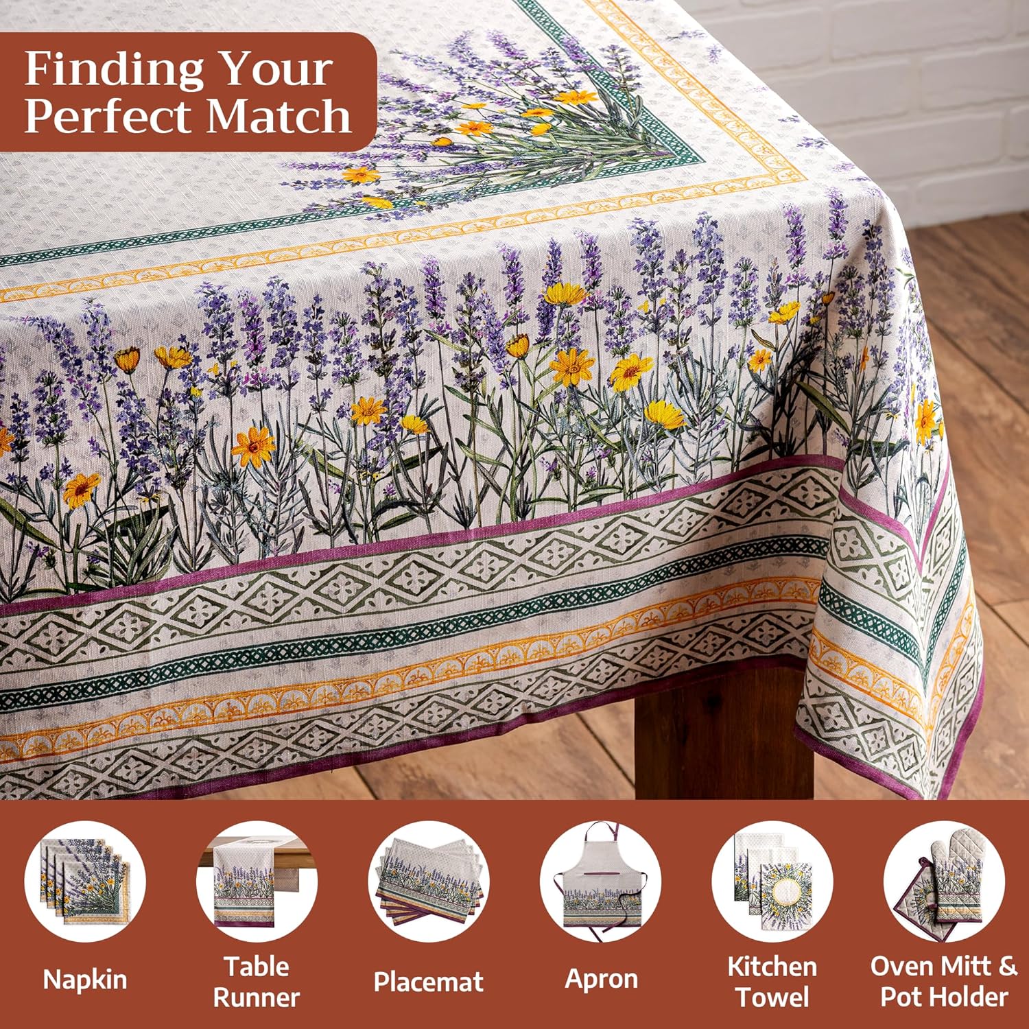 Maison d' Hermine Table Cloth Rectangle Table 100% Cotton 70 x 120 Inches Tablecloth Reusable Decorative for Dining Kitchen Room Farmhouse Home Spring Summer - Fanny Lavender