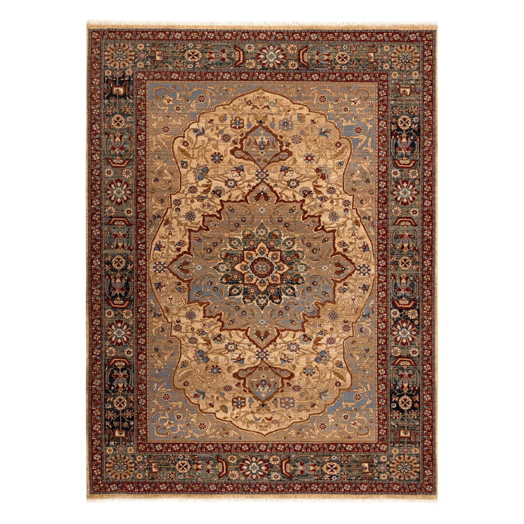 Dywan wełna KESHAN rozeta orientalna 7519/53555 beżowy/ciemnoniebieski 160x230 cm beżowy Dywanik do Sypialni