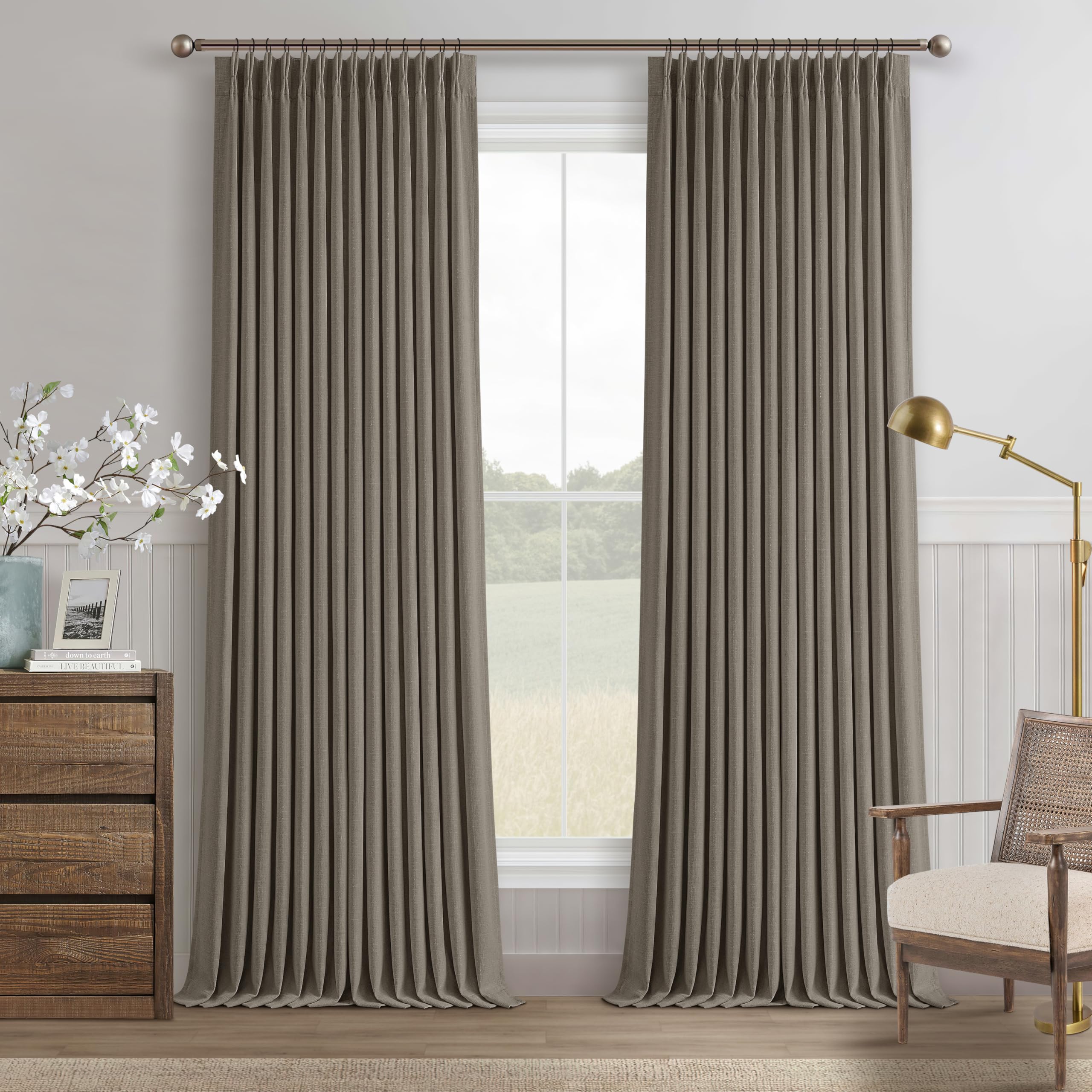 Dark Taupe 96 Inch Blackout Pinch Pleated Curtains 2 Panels for Living Room — image 1