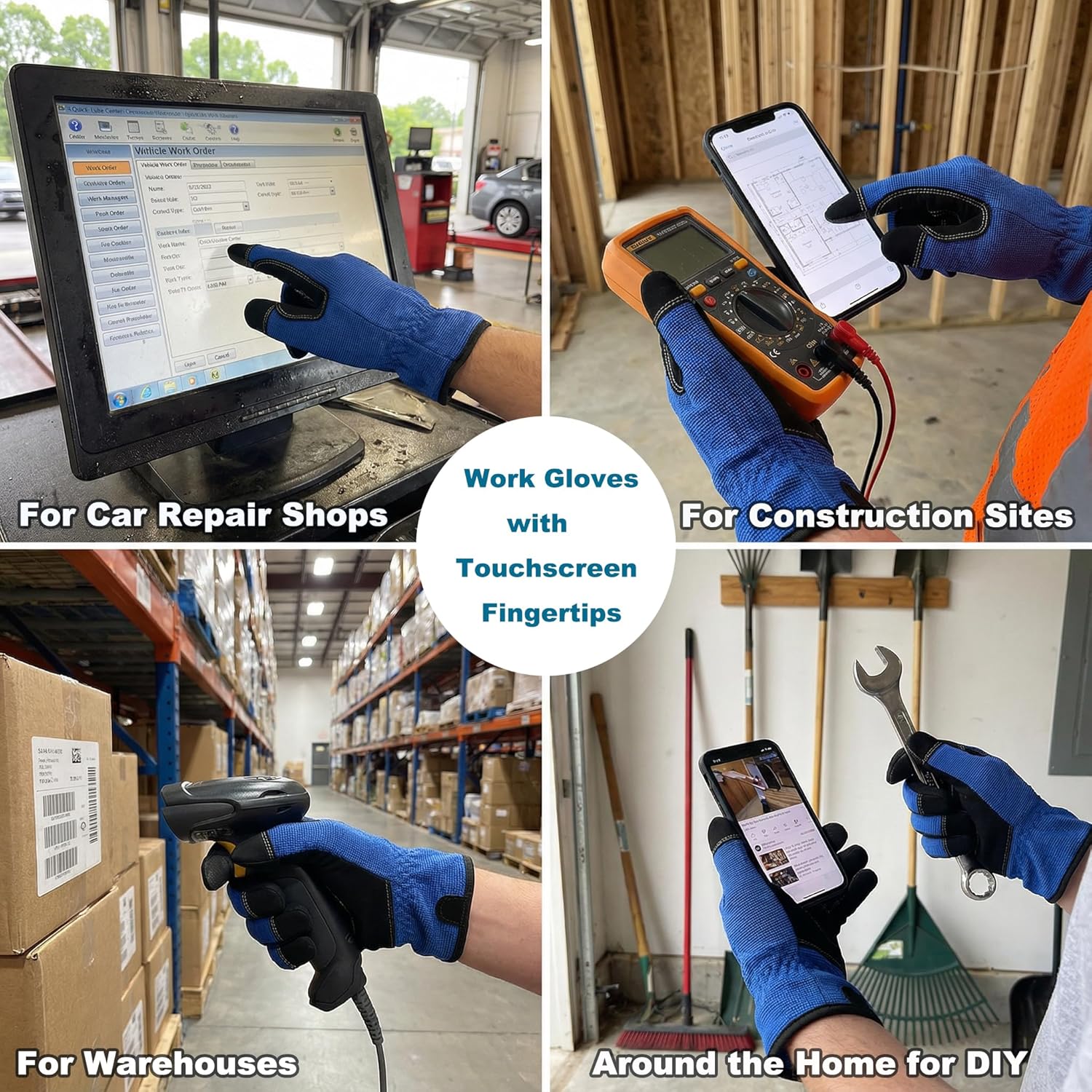 Work Gloves for Men, Durable Mechanic Gloves, Flexible Gardening & Utility Work Gloves with Touchscreen