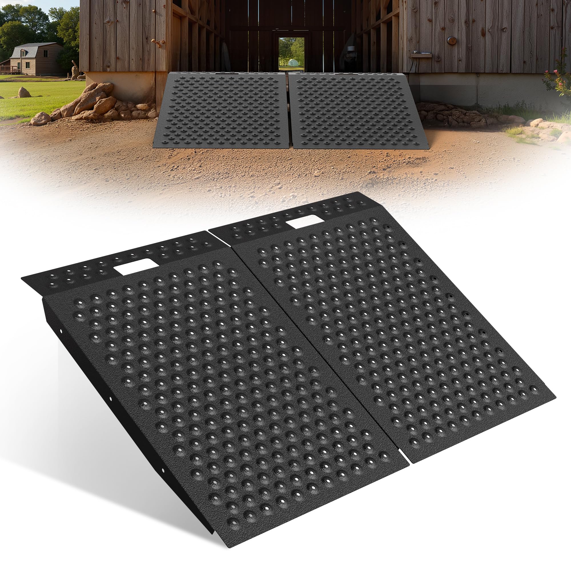 VNN 36" x 48" Shed Ramp for Riding Mower - 1500 LB Capacity Shed Ramps, Anti-Slip Punch Plate Ramp for ATV, Motorcycles, Garages &amp; Barns (2PC, Velvet Black, Alloy)