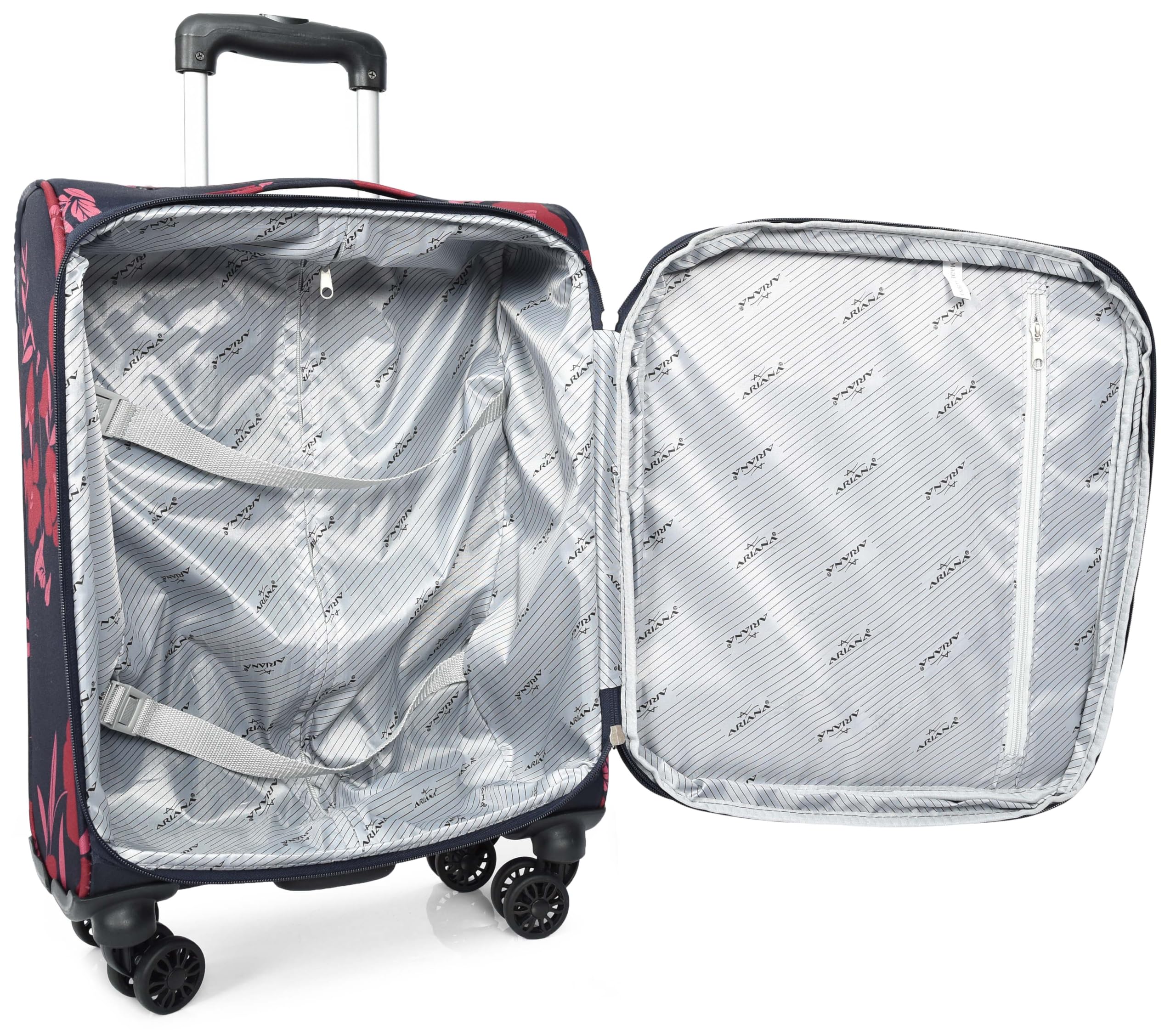 A1 FASHION GOODS Quattro ruote Soft Shell valigia leggera espandibile bagagli borse da viaggio stampa floreale blu navy, Marina Militare, CABIN - H: 55 x L: 37 x W: 24 cm, 2.4kg, Valigia