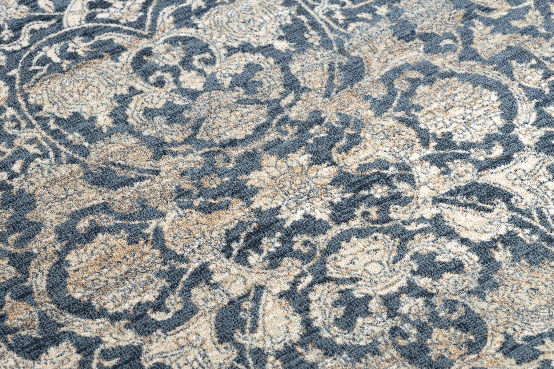 Teppich Wolle NAIN für Wohnzimmer Schlafzimmer beige/dunkelblau 80x150 cm