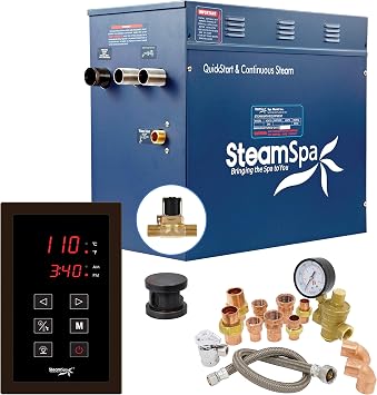 12kW Steam Sauna Generator Premium Bundle 240V Steam Generator with Touch Pad Control, Steamheads, Pressure Relief Valve, Built-in Auto Drain and Plumber Quick Install Kit PRT1200OB-A