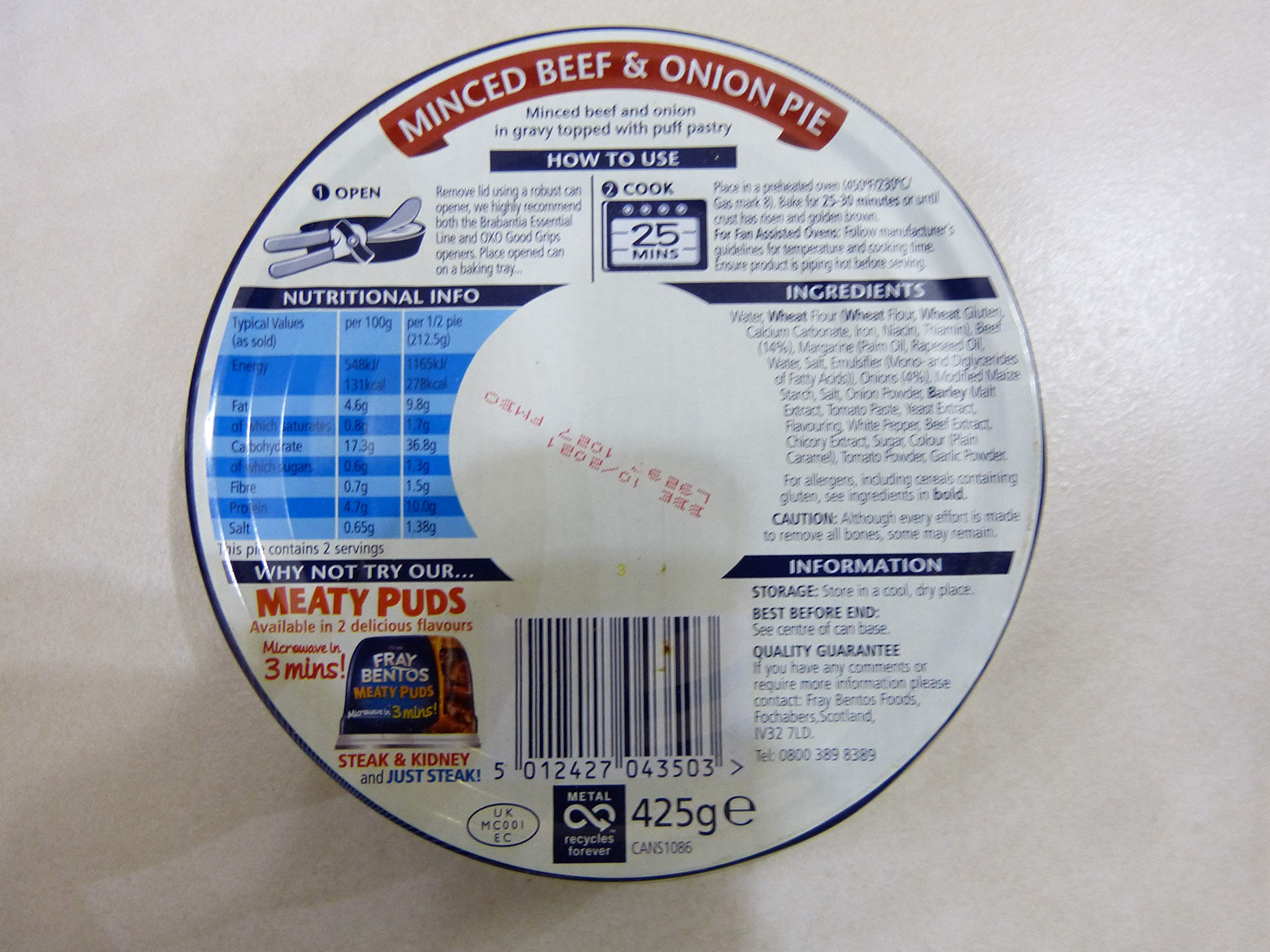 Fray Bentos Lot de 3 tartes en étain pour bœuf haché et oignon