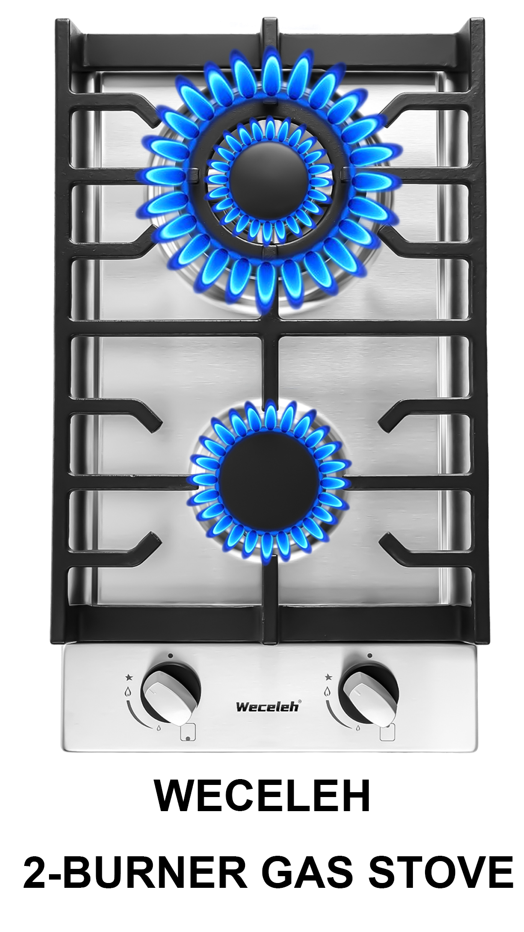 Image of 2 Burner Gas Cooktop, 12 Inch Built-in Gas Stove Top, NG /LPG Convertible Stainless Steel Propane Stove, Electronic Auto Ignition & Heavy-Duty Cast Iron Grates for Kitchen, Apartment, RV, Outdoor