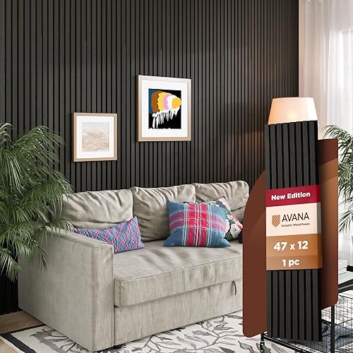 Miniatura 60 de Avana Paneles de pared de madera acústica de 94.4 x 12.6 pulgadas, 4 paneles acústicos de roble negro, 4 unidades, paneles de pared para decoración
