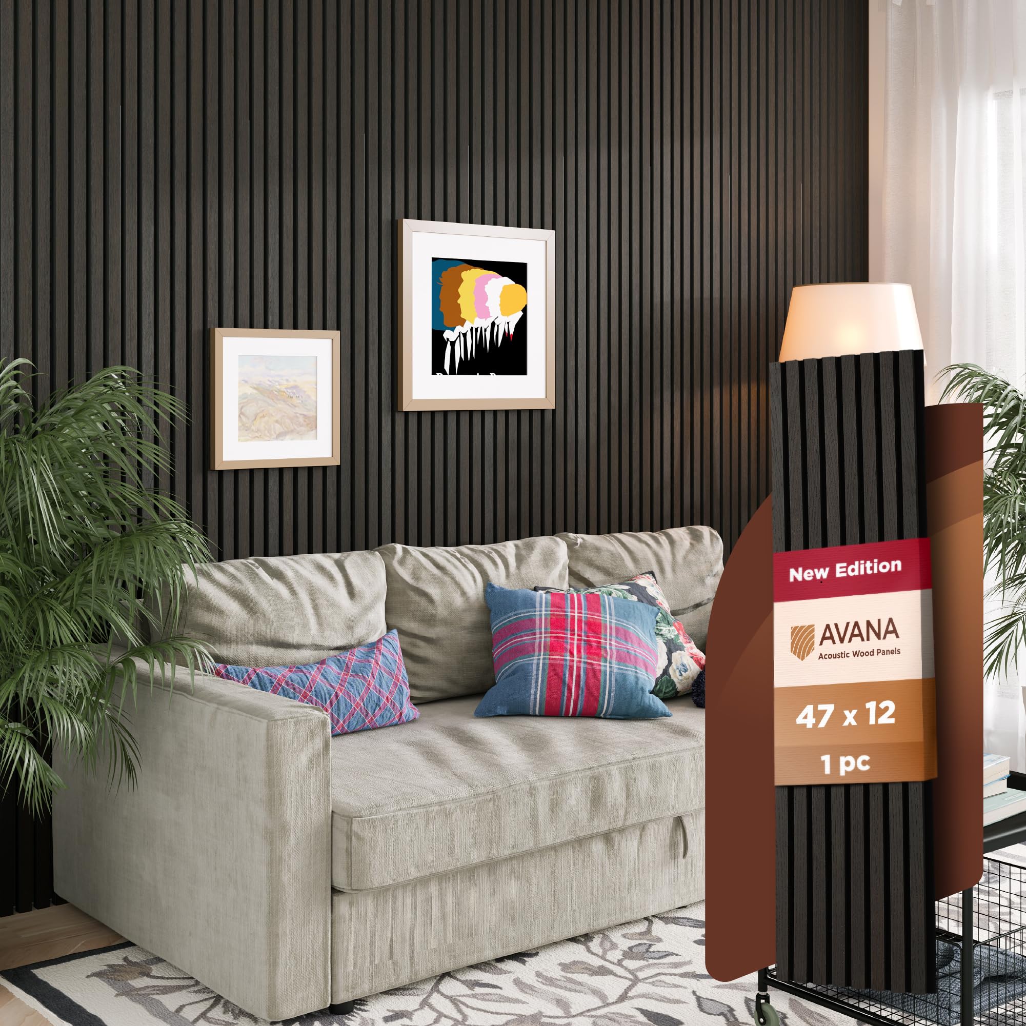 AvanaAcoustic Wood Wall Panels – 47.2 x 12.6 Smoke Oak Acoustic Panels Set Of 1 – Wall Panels For Interior Wall Decor for Homes, Offices, Studios – Modern Sturdy & Durable Wood Panels For Wall