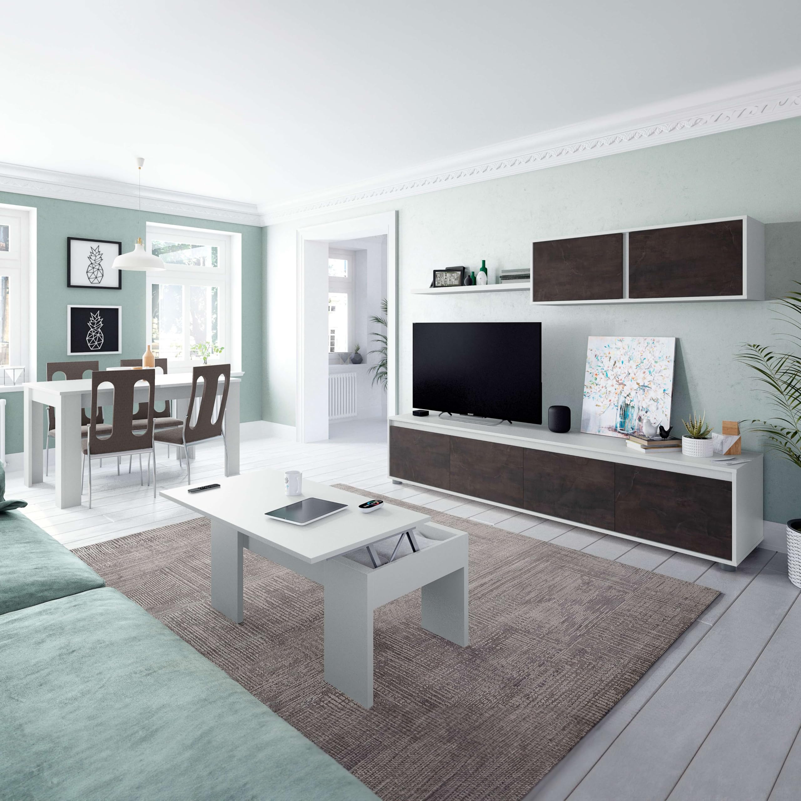 Habitdesign Mesa de Comedor Extensible Kendra, Acabado Blanco Brillo