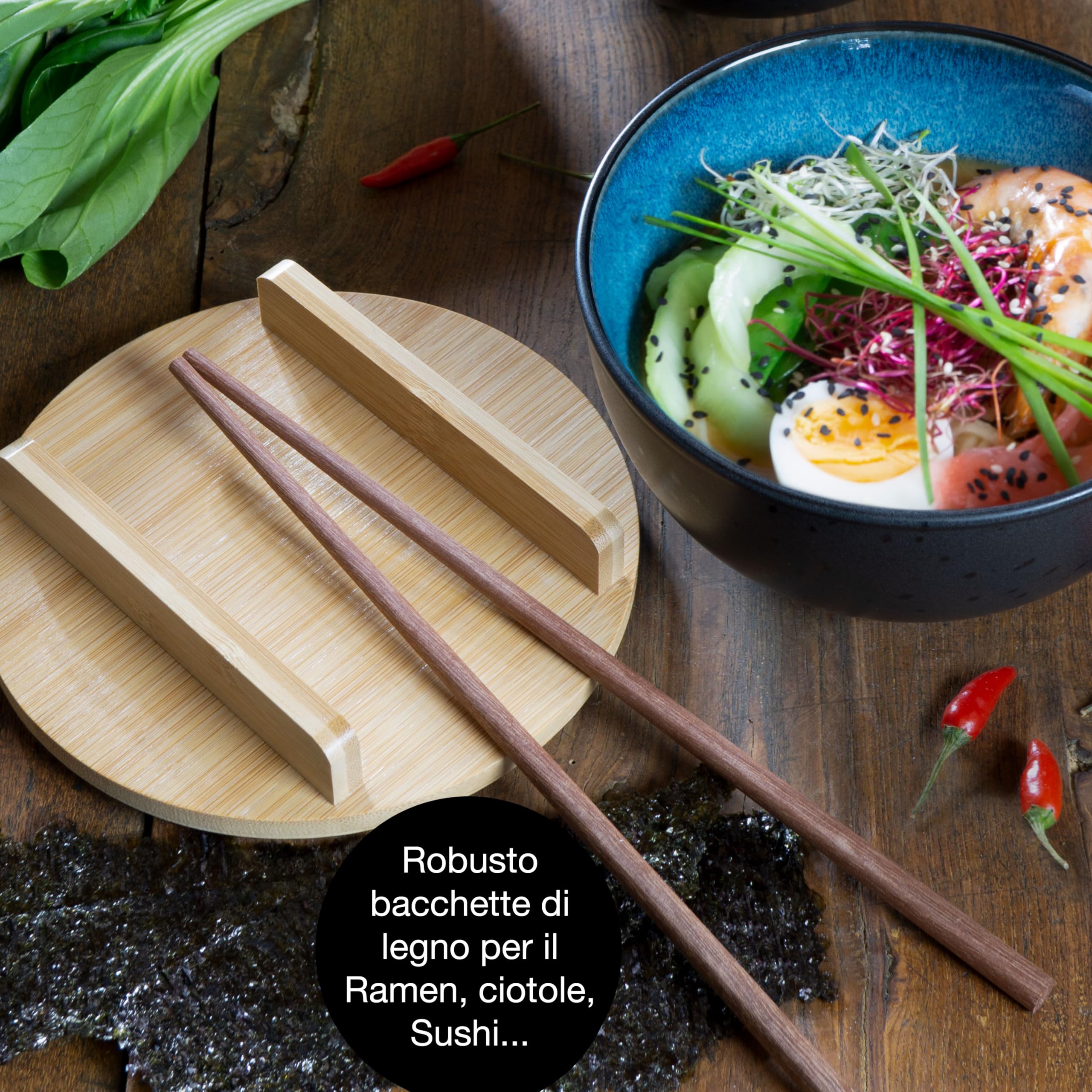 Moritz & Moritz SOLID Ramen - 2 ciotole in ceramica – 600 ml – 15 cm Ø – nero blu – Set per 2 persone – per zuppa, Pho e Sushi Bowl – Incl. bastoncini, coperchio e cucchiaio