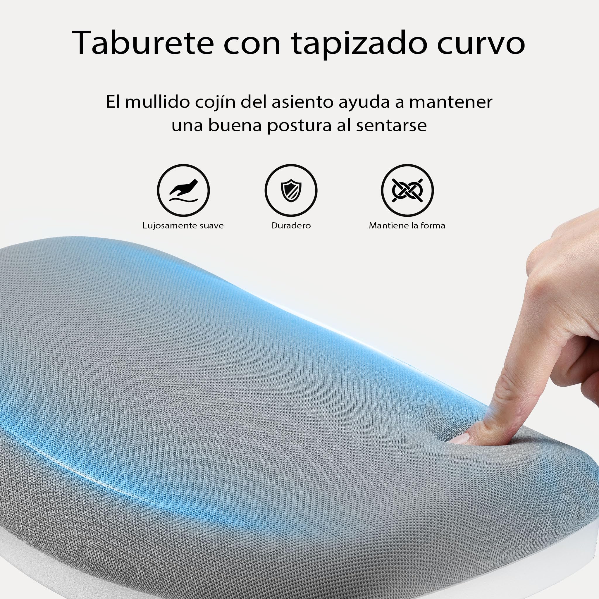 WilTec Taburete de pie y Sentado Regulable en Altura 55-82 cm, banqueta de Trabajo Gris con Base Curvada hasta 135 kg, Silla ergonómica de Oficina