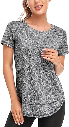 Women's Short Sleeve Workout Shirts Crew Neck Sports Yoga Running Quick Dry Tops Side Split Tee