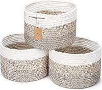 MaxuniTechLife Small Cotton Rope Storage Baskets 3-Pack Mixed Brown, 9.82x9.82x7.1" Cute Woven Bins for Toys, Gifts, Shelves & Organizing