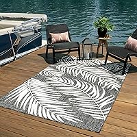 Vista 11 de Unique Loom - Tapete de la colección Outdoor Botanical, diseño de palmera (6.1 pies x 9 pies, rectangular, color azul/azul marino)