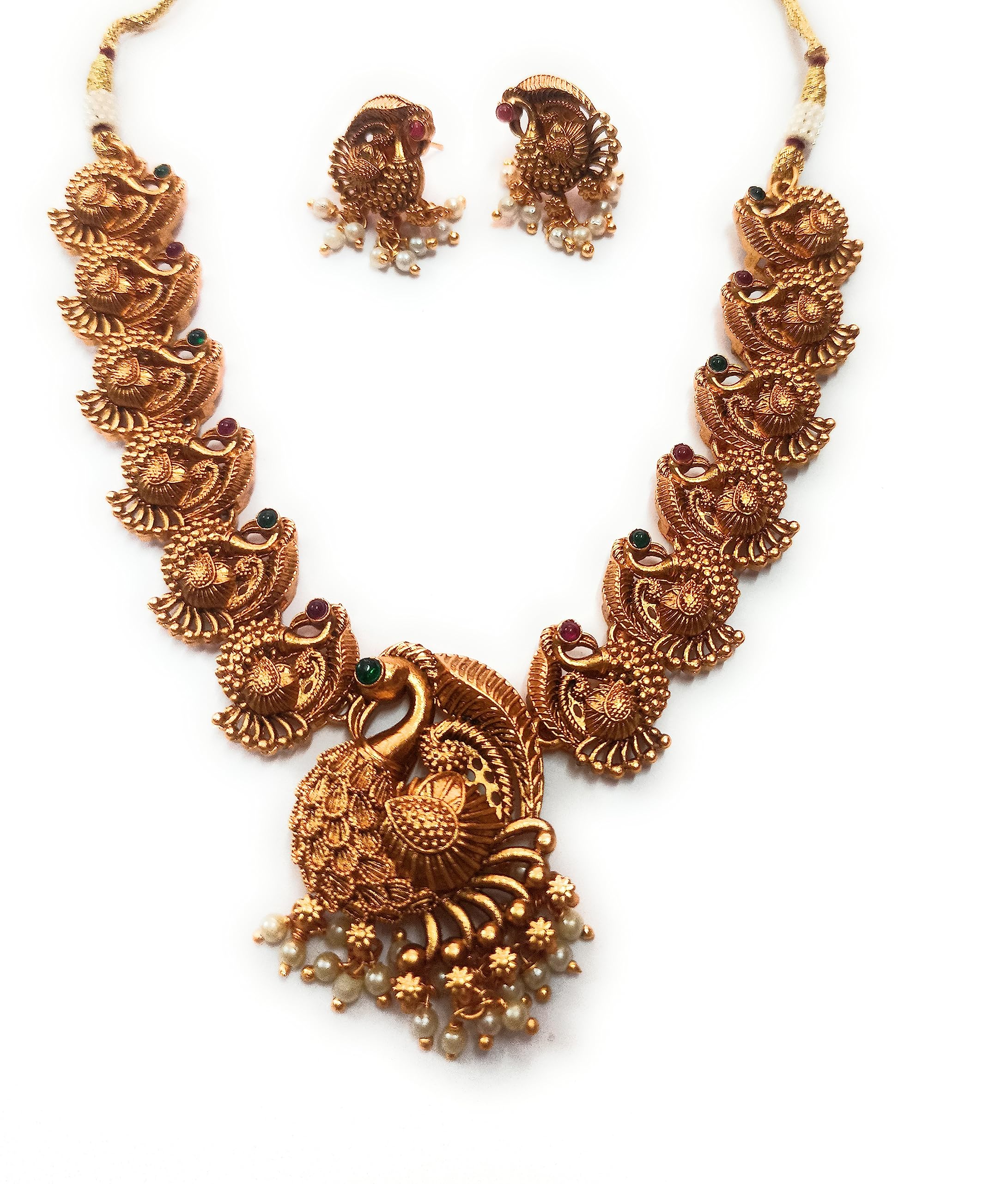 Aryavansh Emporium Peacock choker pendant With Ruby & Emerald Beaded Antique Design South Indian Wedding Fashion Jewellery Girls Necklace Set For Girls Women (B0C9XJT944) Amazon Price History, Amazon Price Tracker