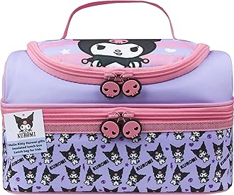 Get Trend Hello Kitty Kuromi Insulated Lunch Bag Two Compartments Anime Kawaii Lunch Box Cooler Bag for Picnic Gifts for Kids (Multi Kuromi)