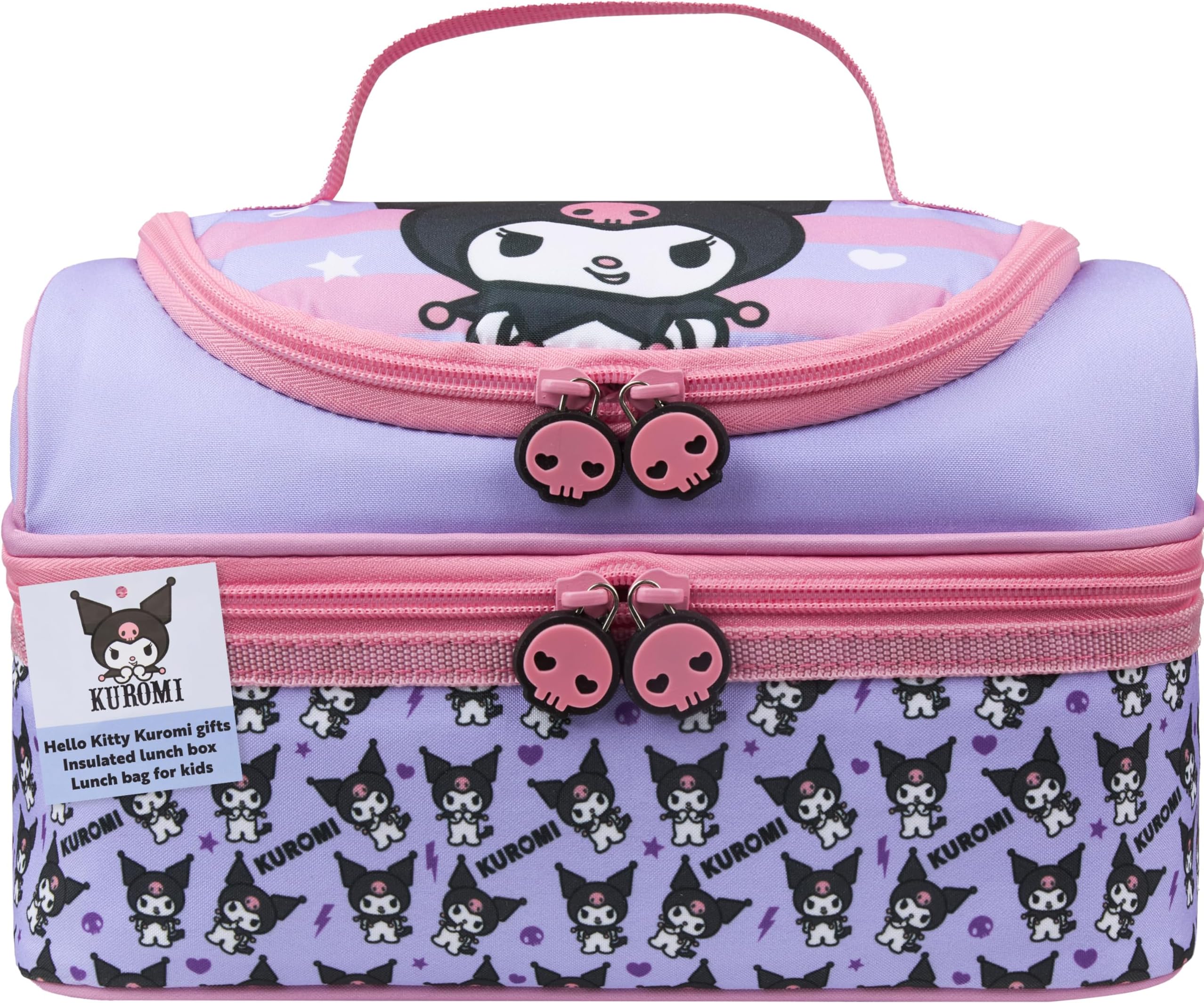 Get Trend Hello Kitty Kuromi Insulated Lunch Bag Two Compartments Anime Kawaii Lunch Box Cooler Bag for Picnic Gifts for Kids (Multi Kuromi)
