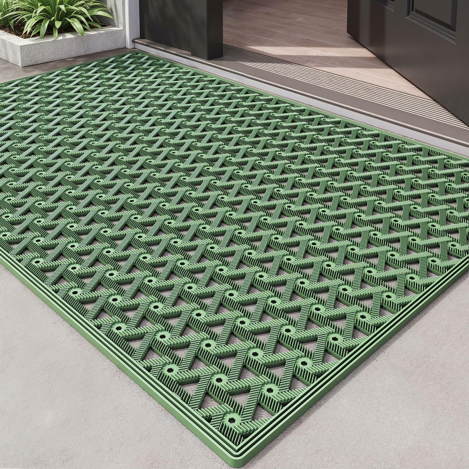 DEXI Fußmatte, Schmutzfangmatte rutschfeste, Wasserdicht mit Drainagelöchern, Flache Eingangsmatte für Haustür, Terrasse & Garten