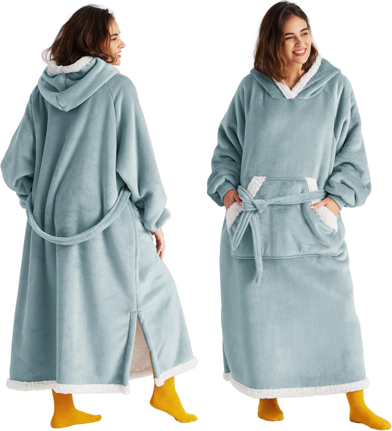 Bedsure Wearable Blanket Hoodie, Cozy Long Hooded Blanket Sweatshirt as Mothers Day Hoodie Gifts for Mom Women, Standard, Light Green Adult Solid Light Green