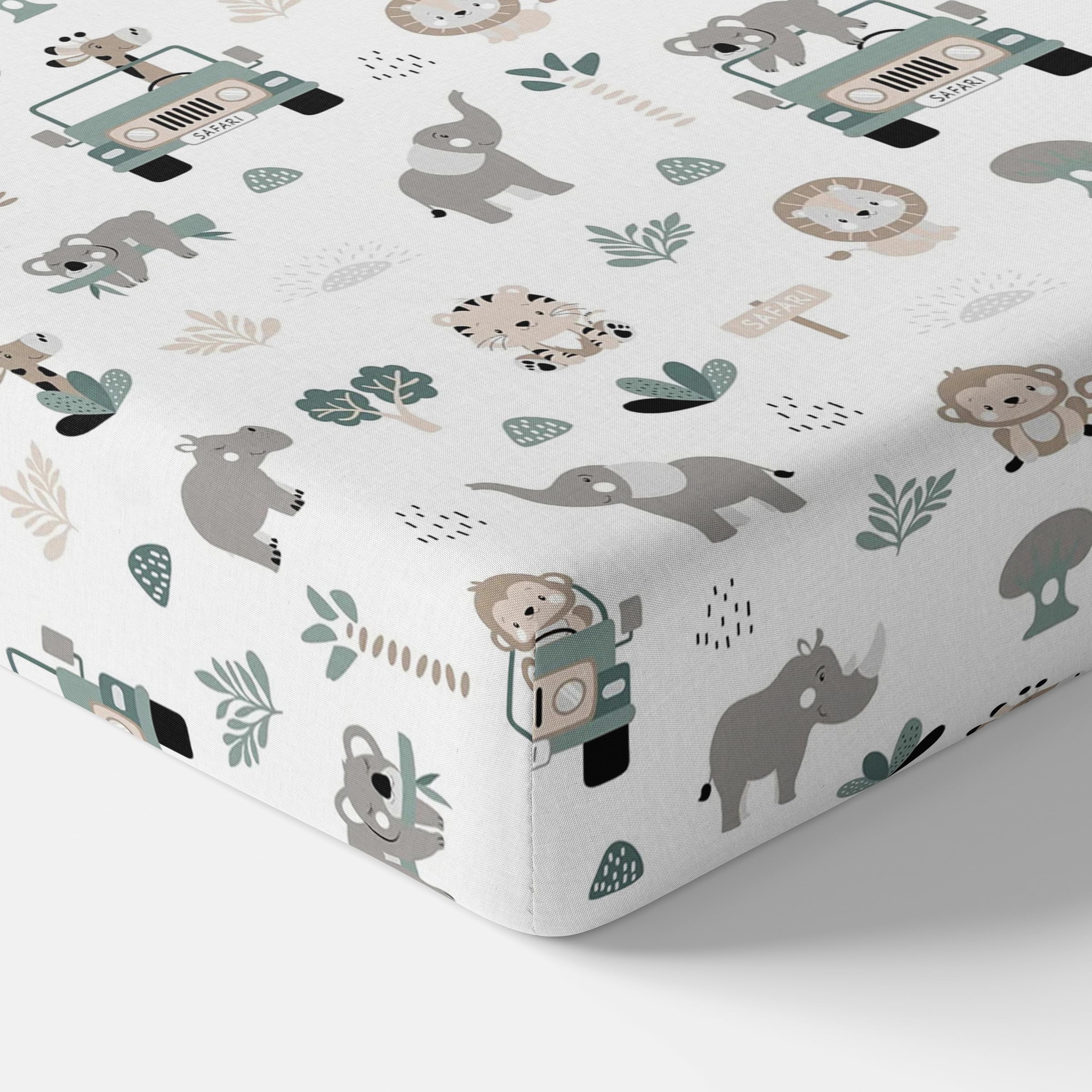 Baby Comfort Safari Cars Nursery 100% Cotton Fitted Sheet Fits 140X70 Cm Cot Bed Mattress (Safari Cars)